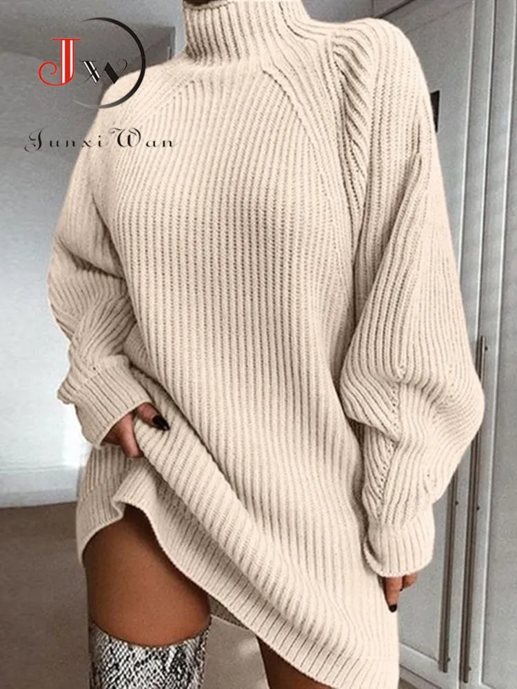 Cozy Knit Oversized Turtleneck Fall Dress