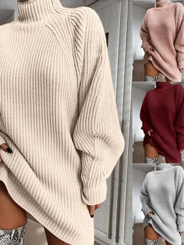 Cozy Knit Oversized Turtleneck Fall Dress