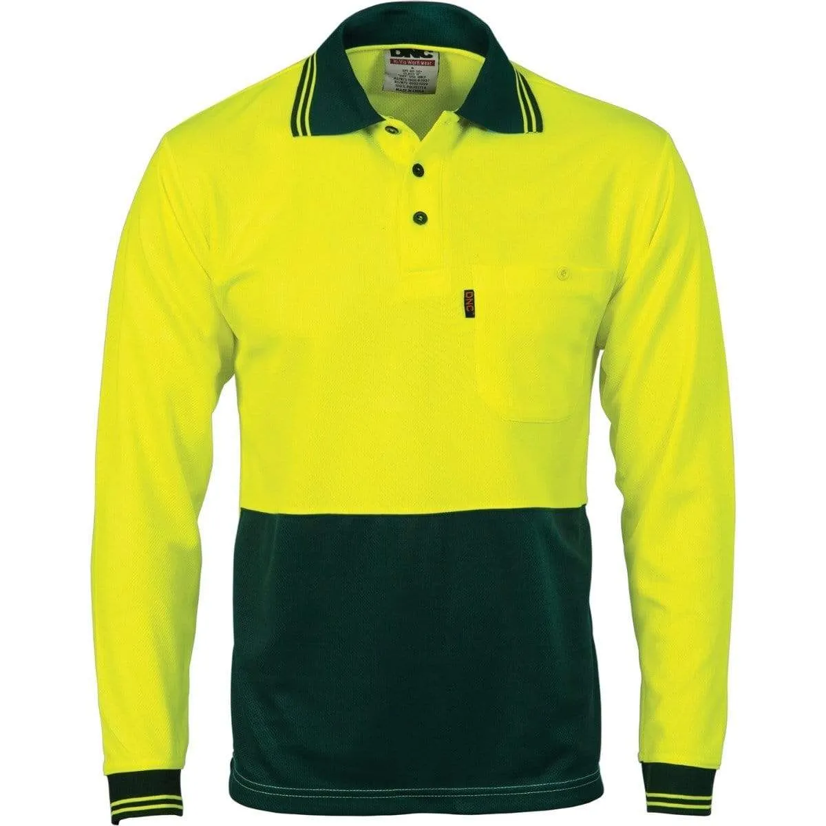 Dnc Workwear Hi-vis Two Tone Cool Breathe Long Sleeve Polo Shirt - 3813