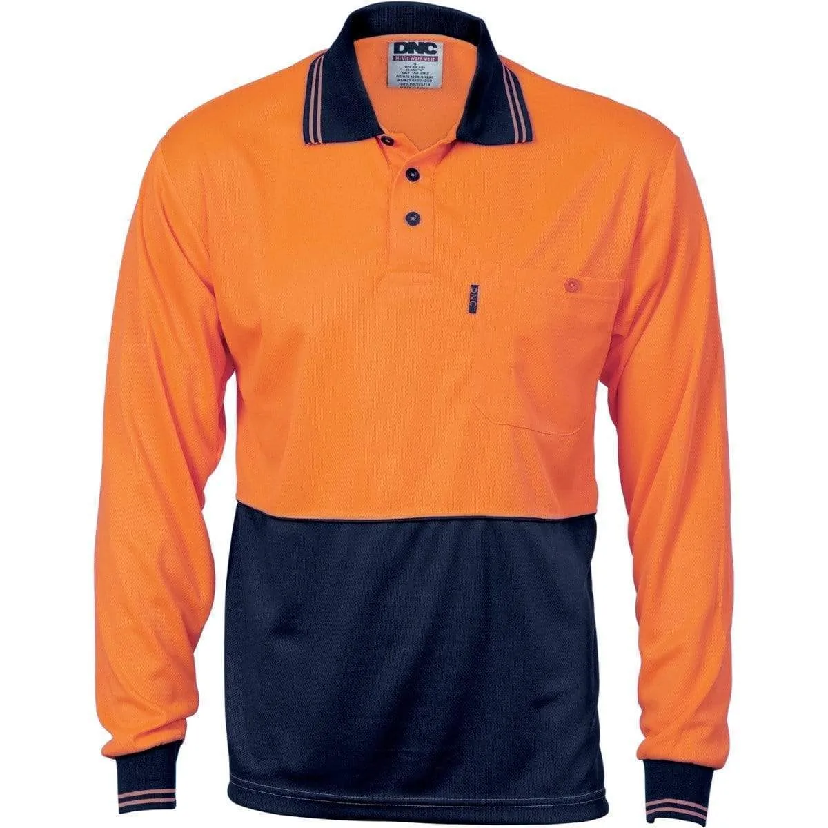 Dnc Workwear Hi-vis Two Tone Cool Breathe Long Sleeve Polo Shirt - 3813