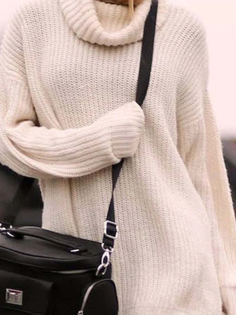 Fashion Casual Solid Color High Neck Knitted Dress