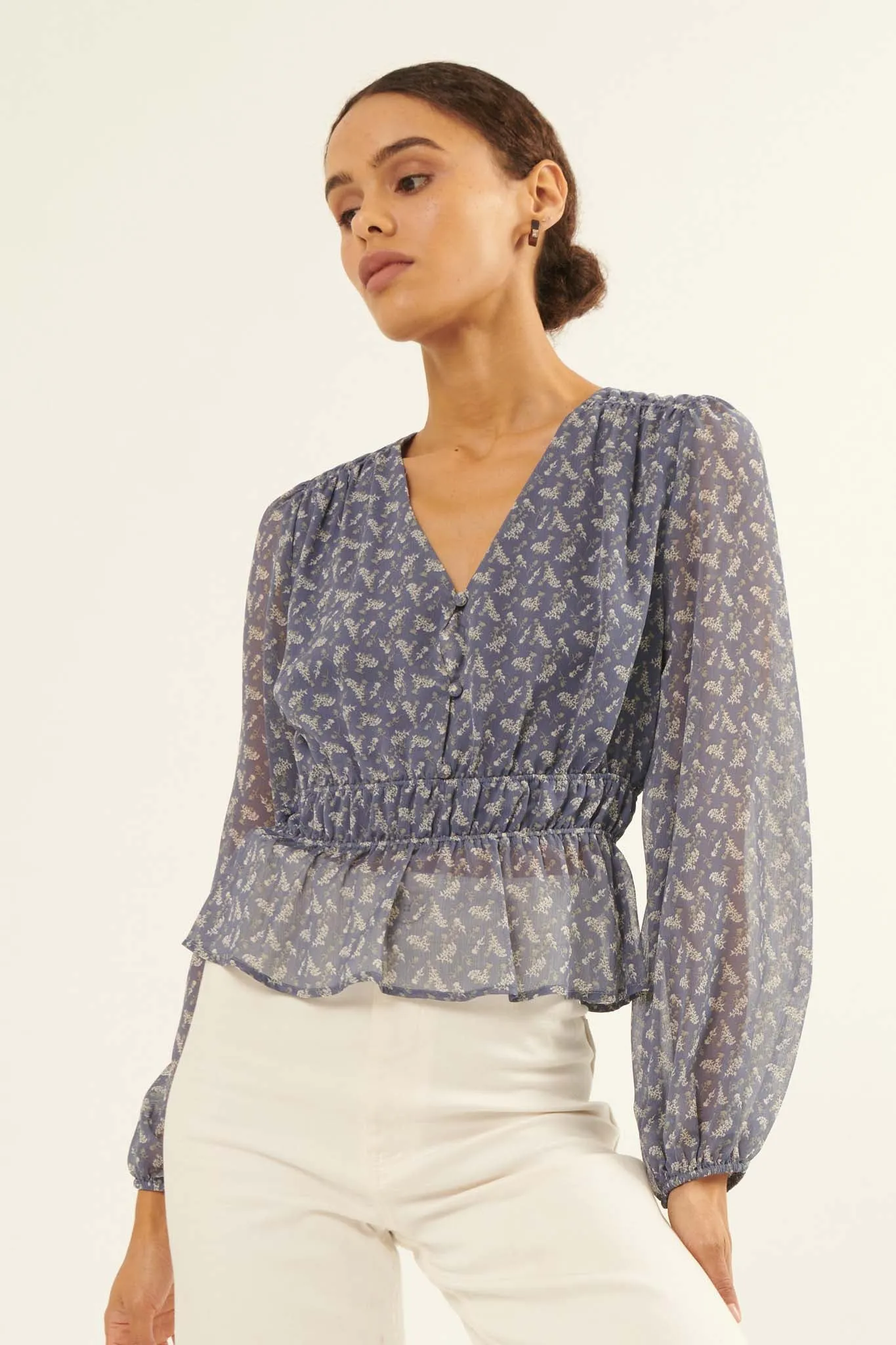 Fields in Bloom Floral Chiffon Peplum Top