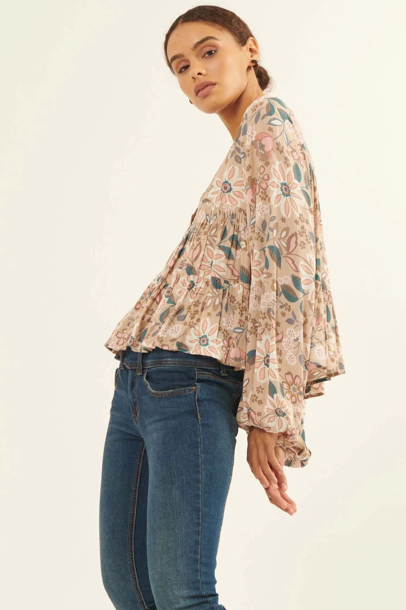 Flashy Flowers Floral Babydoll Peasant Top