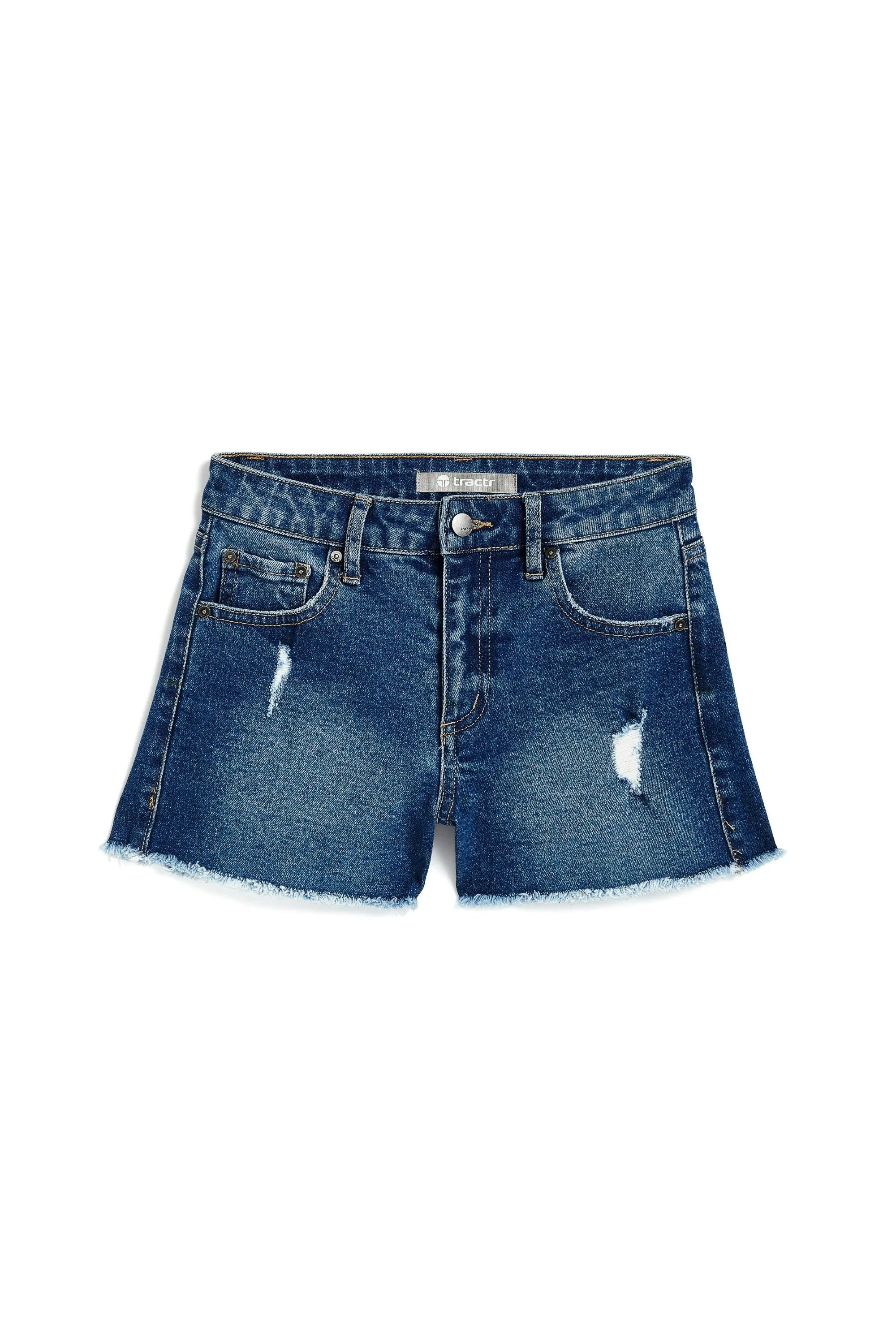 High Rise Destructed Shorts In Indigo