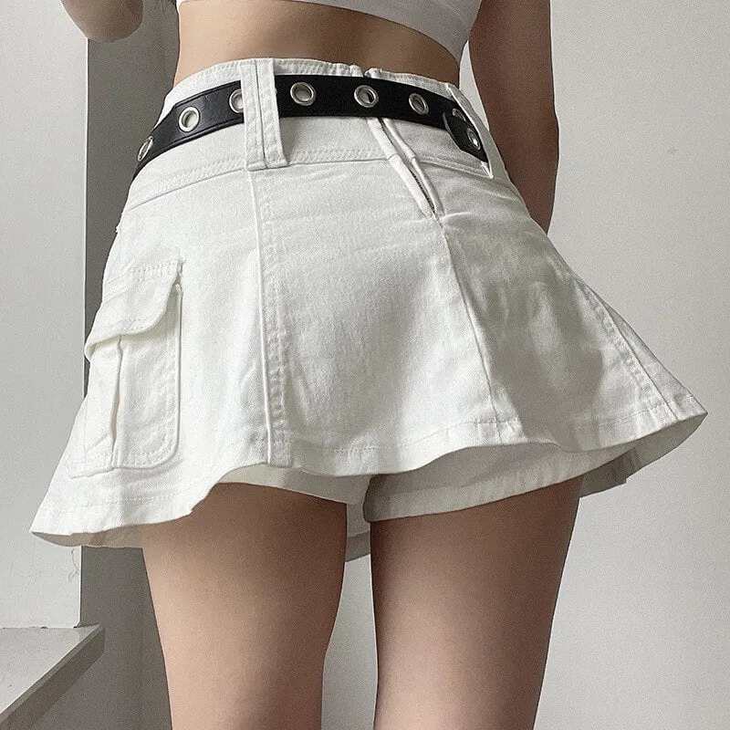 High waisted denim mini skirt