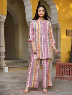 Juniper Multi-Color Ethnic Motif Printed Rayon Kurta With Palazzos Set