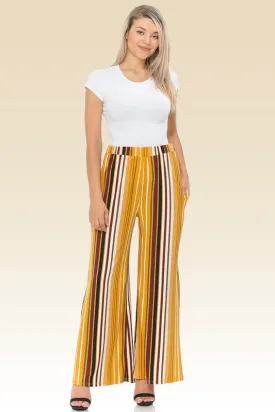 Mustard Wine Striped Palazzo Pants With Pockets