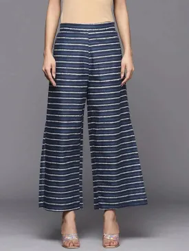 Navy Blue Printed Cotton Palazzos