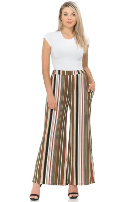 Olive Rust Striped Palazzo Pants With Pockets