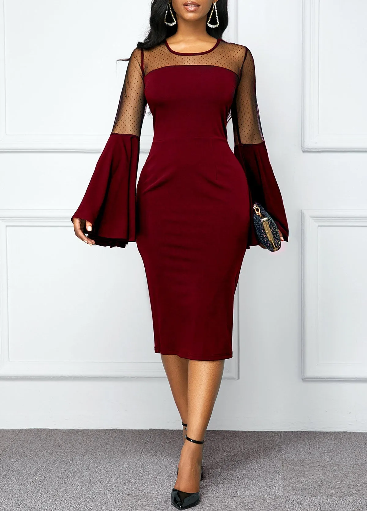 Patchwork slim sexy ruffle sleeve dress