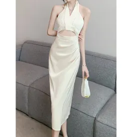 Satin Halter Sleeveless Open-Waist Slim Dress