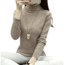 Thick Warm Turtleneck  Pullover Knit Long Sleeve Cashmere Sweater