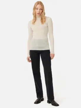 Wool Jersey Polo Neck Top | Ivory