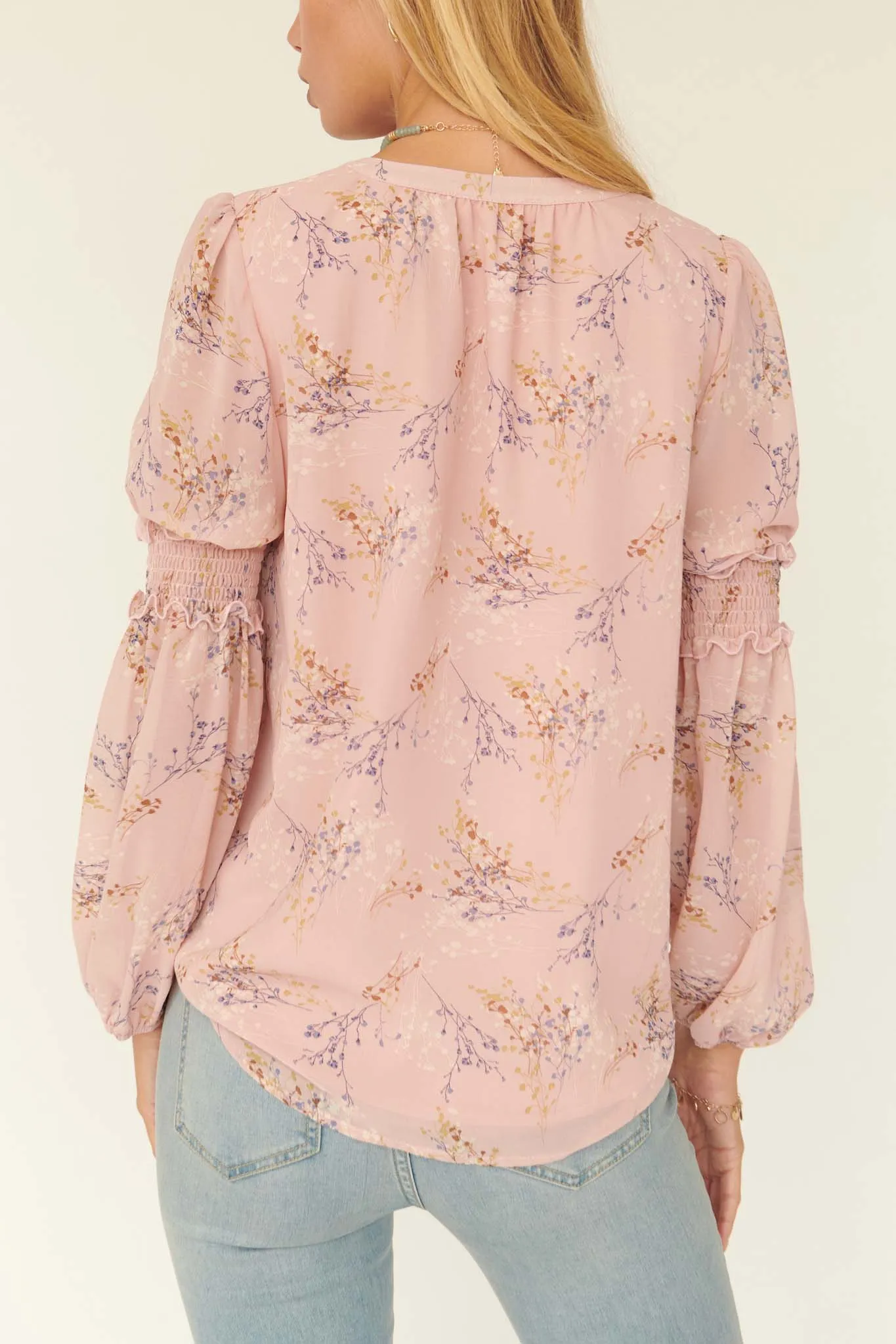 Yours Truly Floral Chiffon Peasant Top